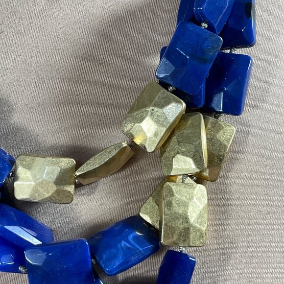 Stella and Dot Bahari Necklace Blue Gold Tone Chunky Statement - Picture 4 of 5